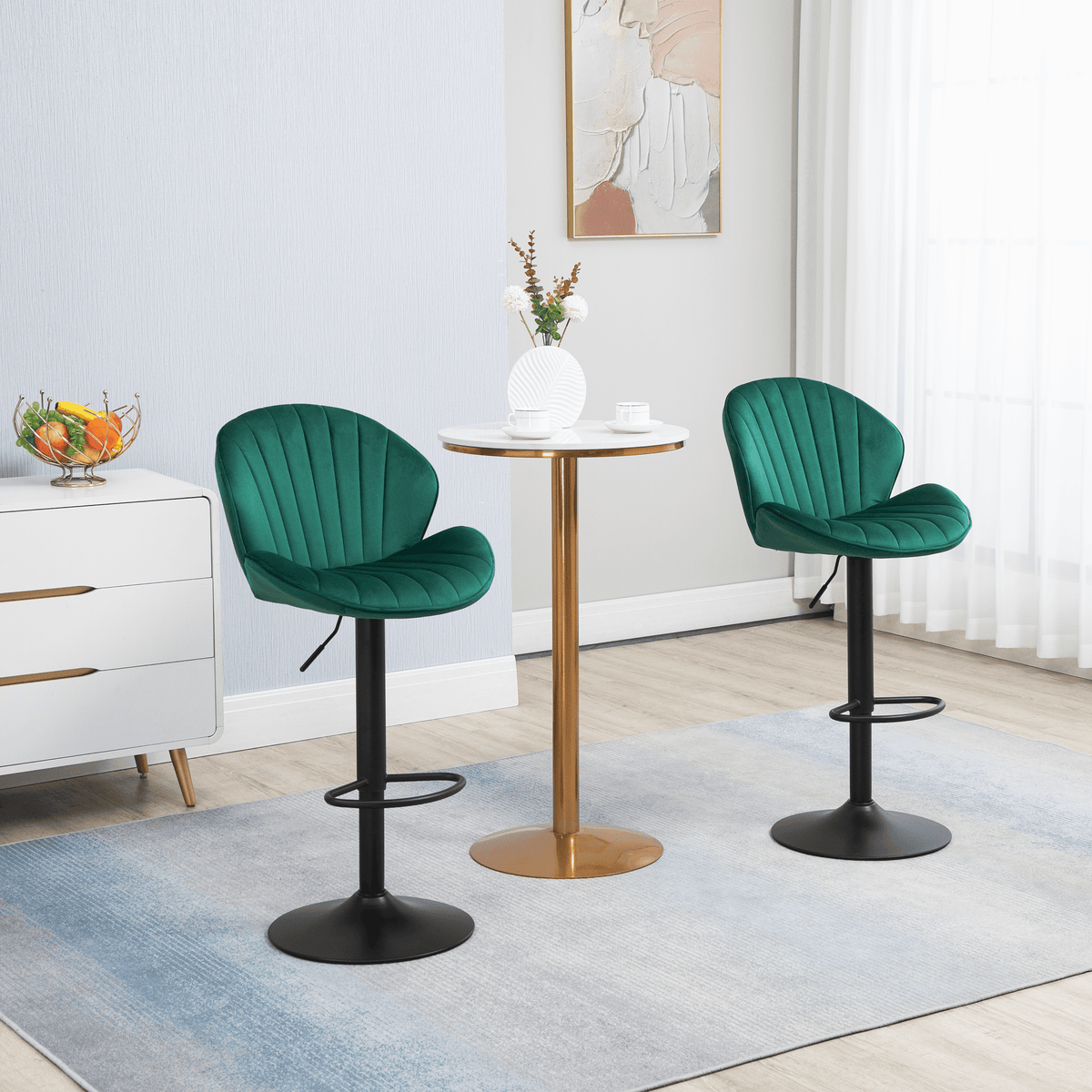 Modern Green Upholstered Swivel Bar Stool with Chrome Metal Base – Contemporary Counter Chair