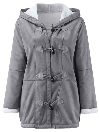Full Size Pocketed Long Sleeve Hooded Toggle Jacket – Stylish & Functional Outerwear for Women