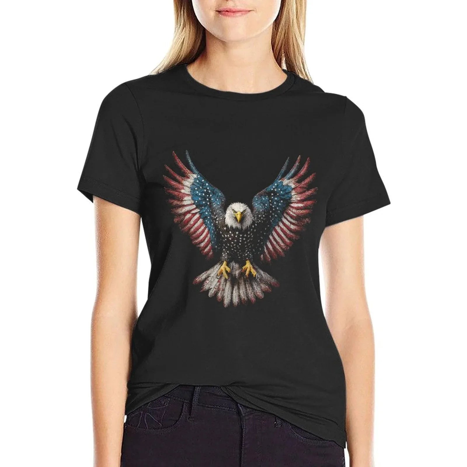 American Bald Eagle 4th of July USA Patriotic Men Women  Rolled Sleeves T-Shirt