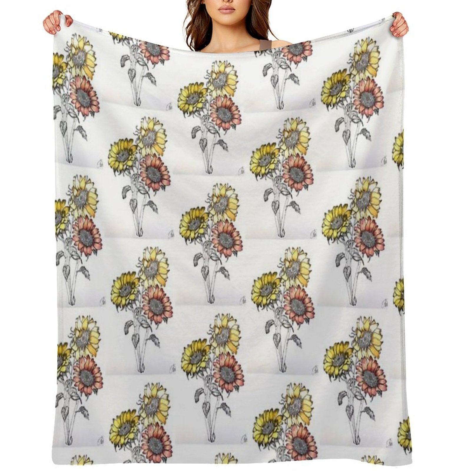 Colored Inked Sunflowers Throw Blanket
