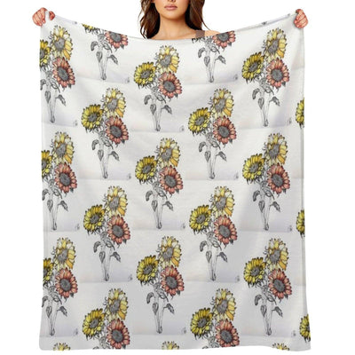 Colored Inked Sunflowers Throw Blanket