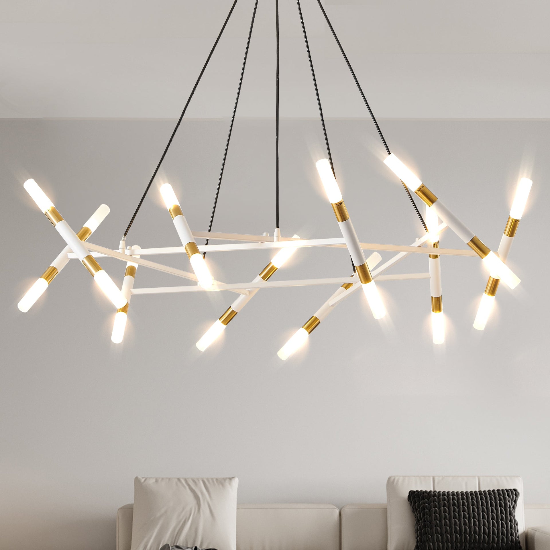 Modern Branch Chandelier with Frosted Tubes, Adjustable Height Pendant Light for Dining