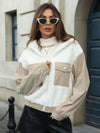 Modern White Contrast Zip-Up Long Sleeve Jacket Trendy & Lightweight Outerwear For Everyday Wear