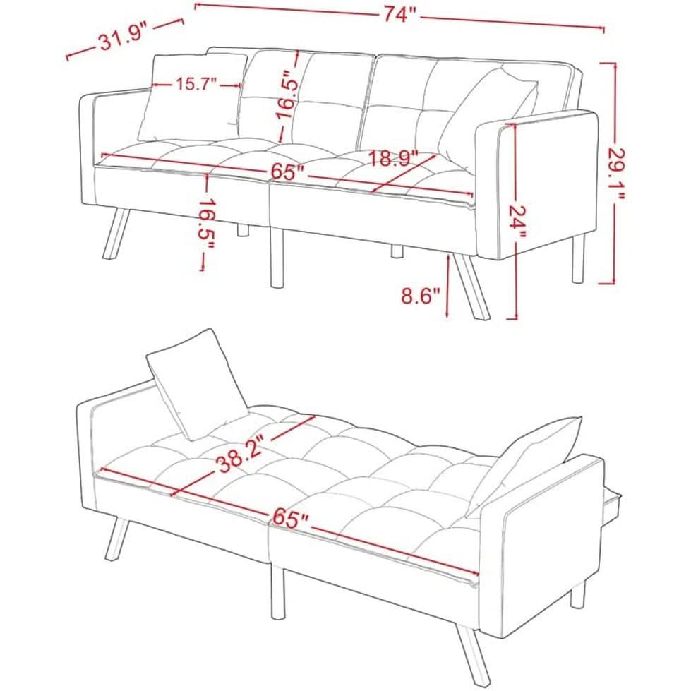 Adjustable Loveseat Sofa Bed With Split Back And Metal Legs