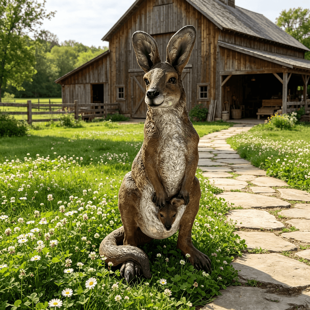 22'' Mother Kangaroo with Joey Statue