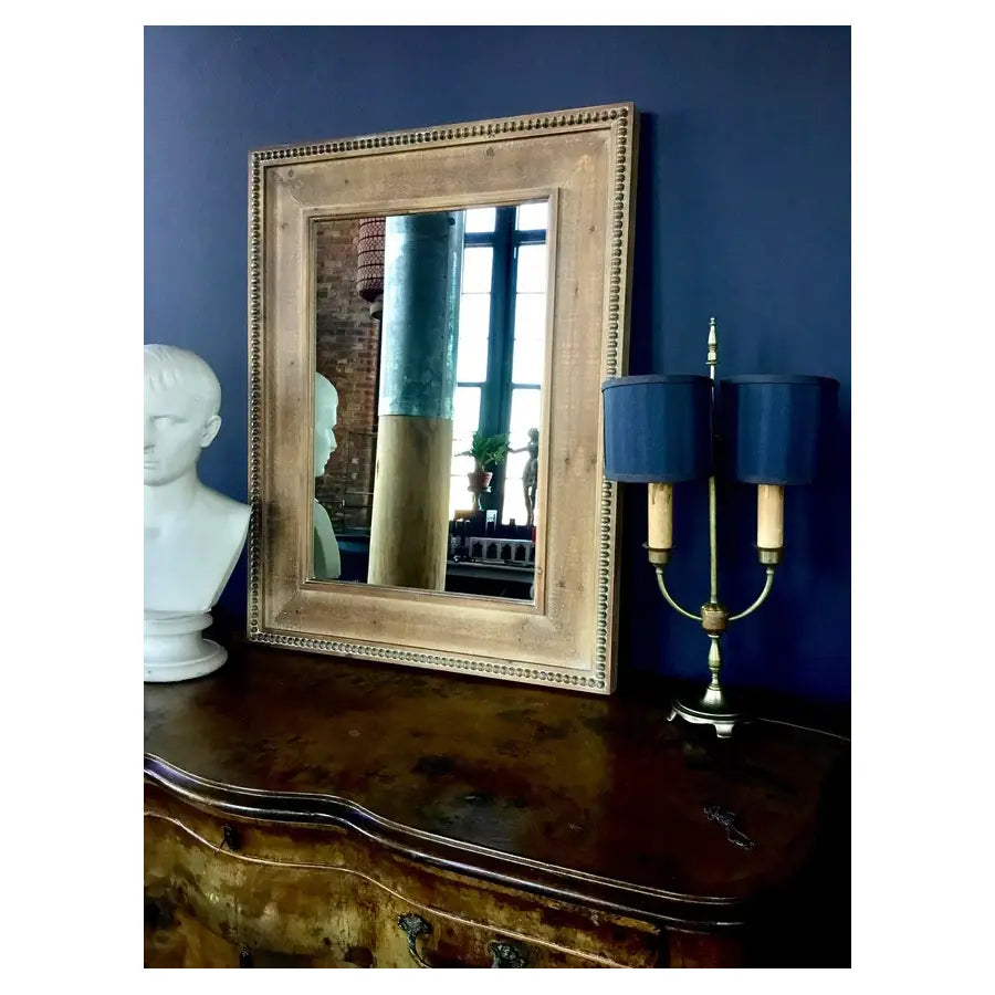 Wood Beaded Framed Mirror