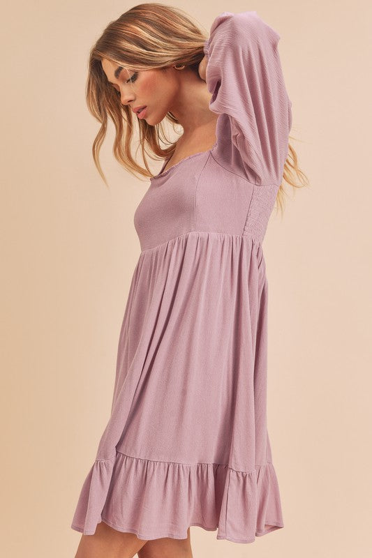 New Summer Ruffled Hem Square Neck Balloon Sleeve Mini Dress For Women - Trendy, Feminine & Chic with Playful Details