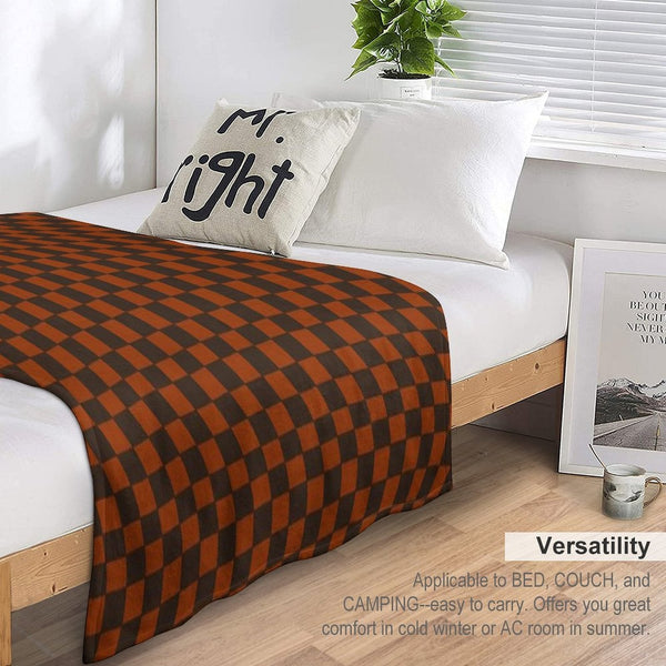 Brown And Orange Distorted Warped Checkerboard Pattern III Compact Throw Blanket