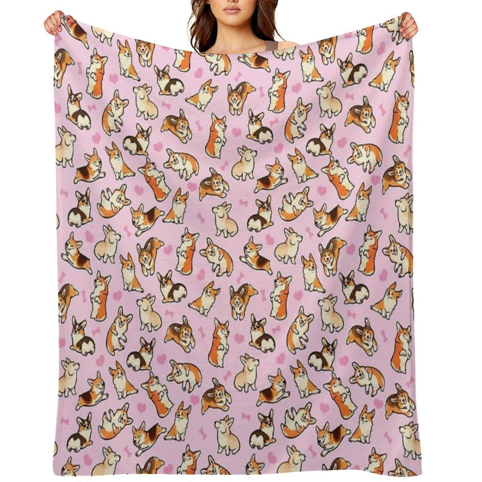 Lovey Corgis in Pink Throw Blanket
