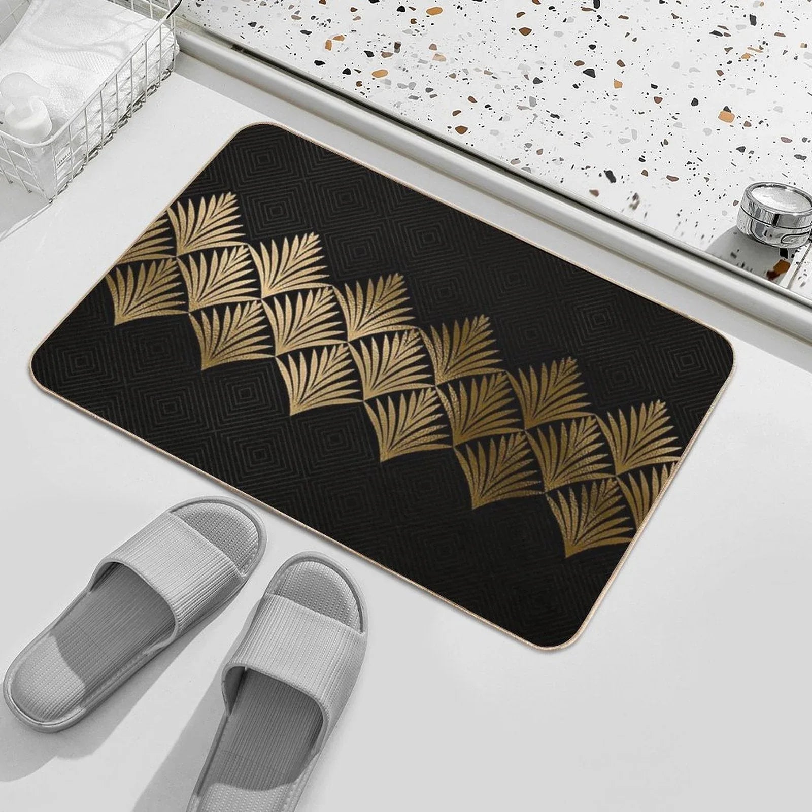 Reims, France Luxueux Black And Gold Hues Art Deco Bath Mat