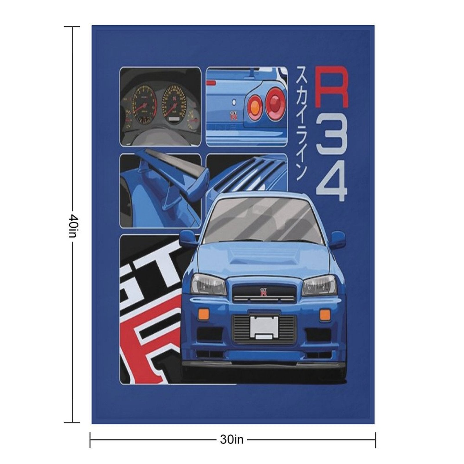 Skyline GTR R34 Blue Drawing Vector Travel-friendly Throw Blanket