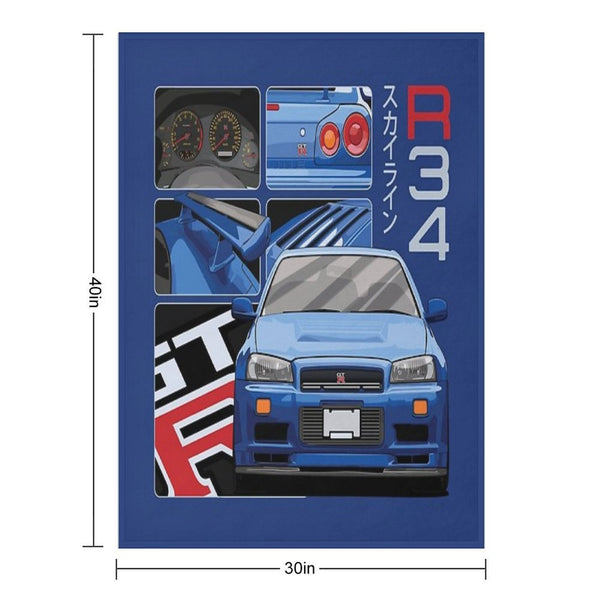 Skyline GTR R34 Blue Drawing Vector Travel-friendly Throw Blanket