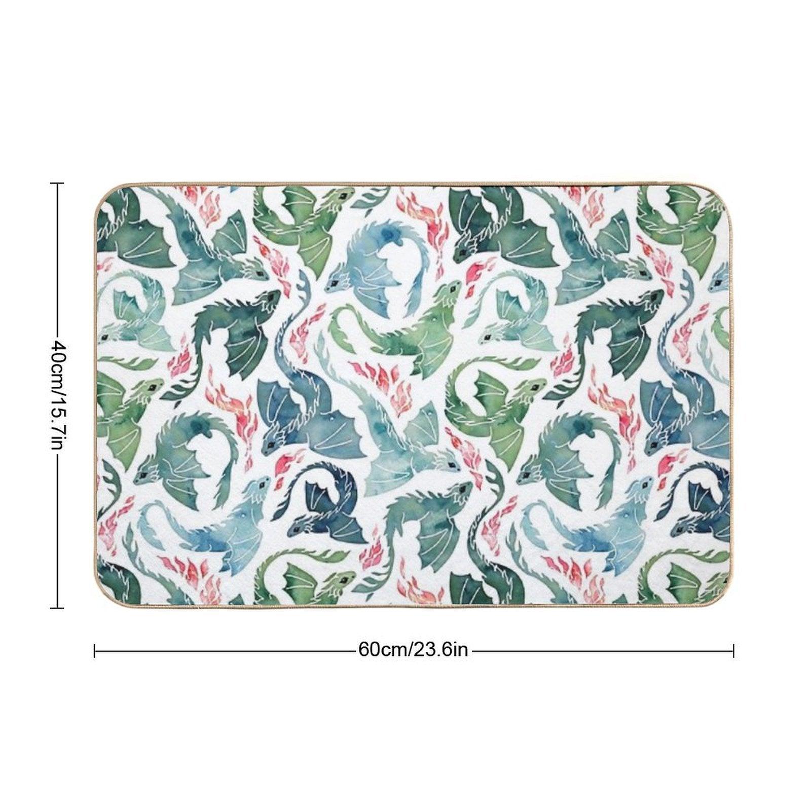 Dragon Fire Blue & Green  Non-Slip Bath Mat