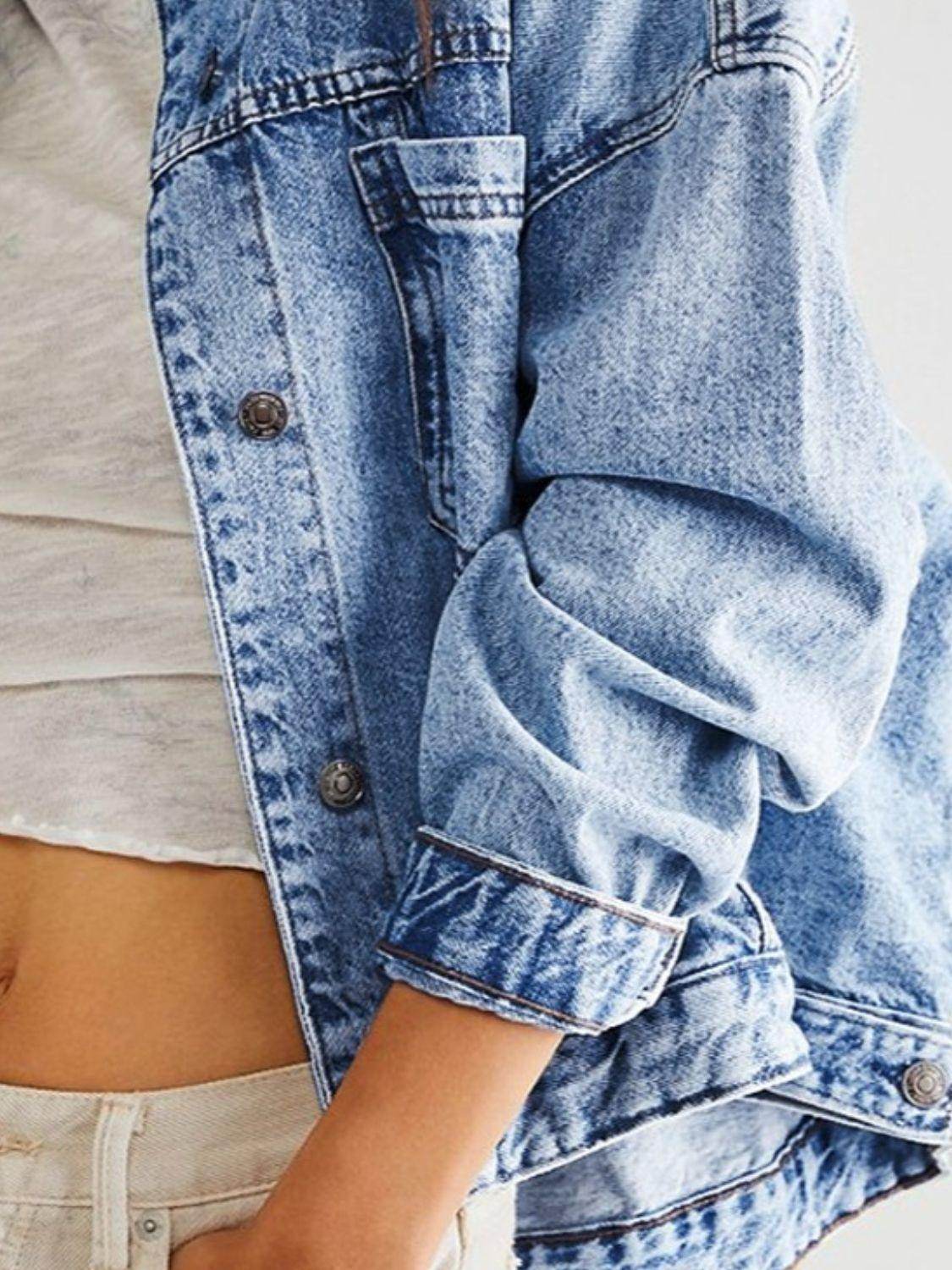 Stylish Pocketed Button Up Denim Jacket for Women