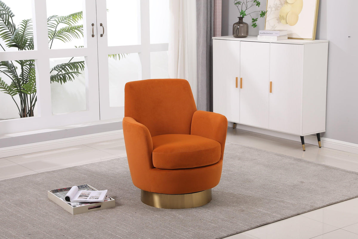 Orange Velvet Swivel Barrel Chair