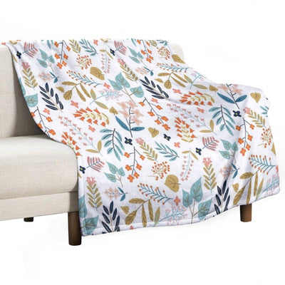 Botanical Harmony  Floral Vintage Plants Colorful Leaves  Autumn Spring Nature Bohemian Chic Throw Blanket