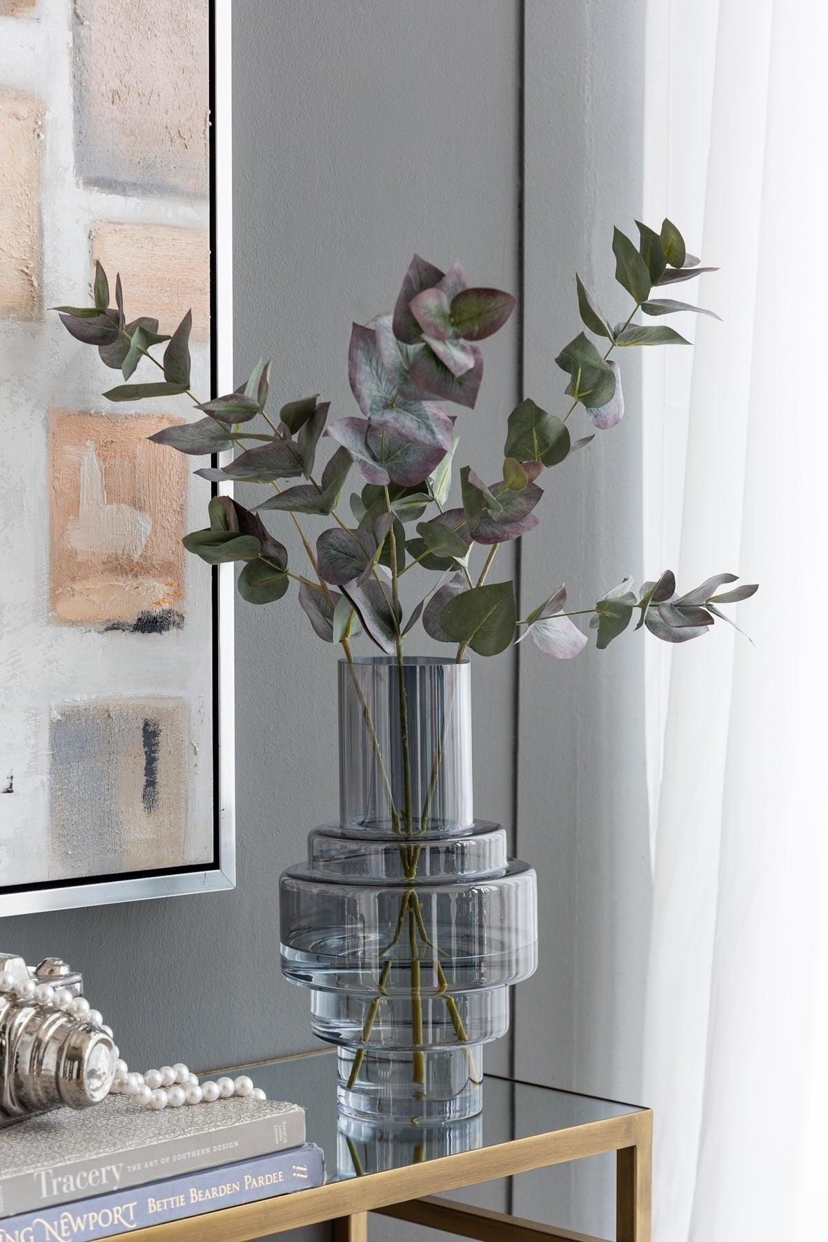 Blue Smoked Geometric Glass Decorative Vase