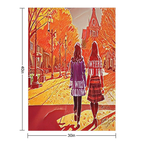 Where You Lead I Will Follow - The Girls Walking in Autumn - Gilmore Eco-conscious Throw Blanket