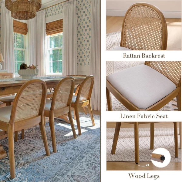 Beige Rattan Dining Chairs Featuring Contemporary Wood