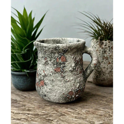 Cement Rustic Floral Jar