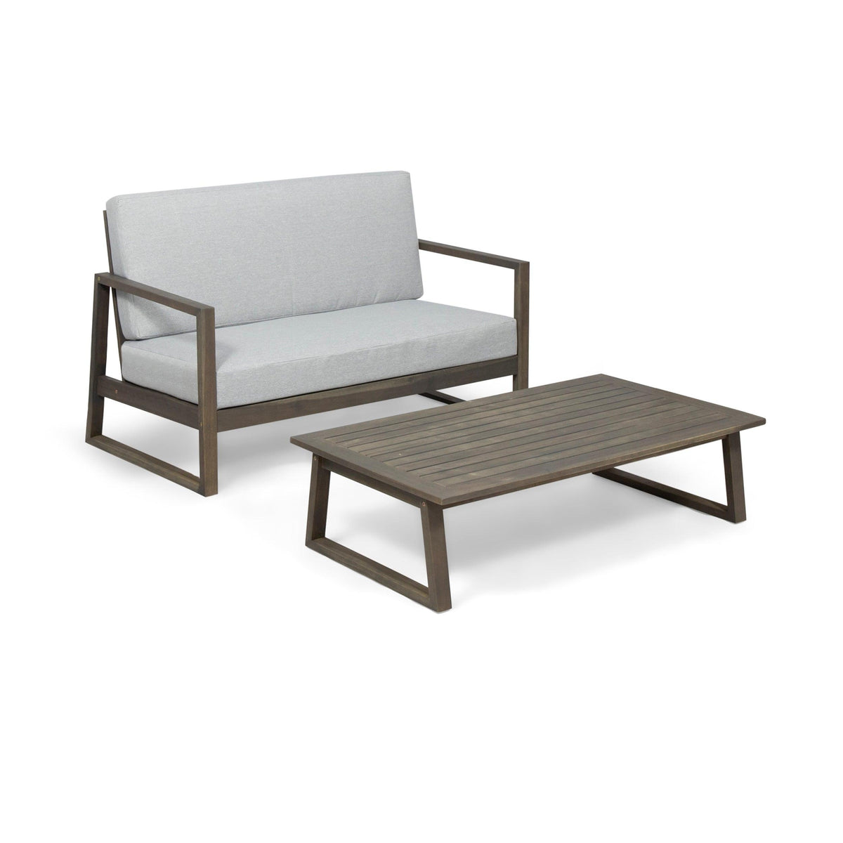 Grey Acacia Wood Outdoor Loveseat and a Table