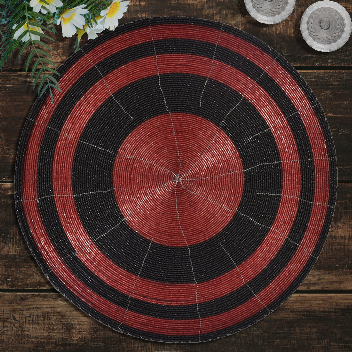 Beaded Placemats – Round Handmade Embroidered Glass Bead Table Mats 14 Inch