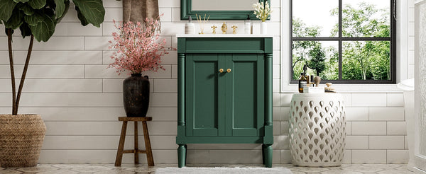 Modern Bathroom Vanity with Top Sink and 2-Tier Large Storage Shelves Cabinet
