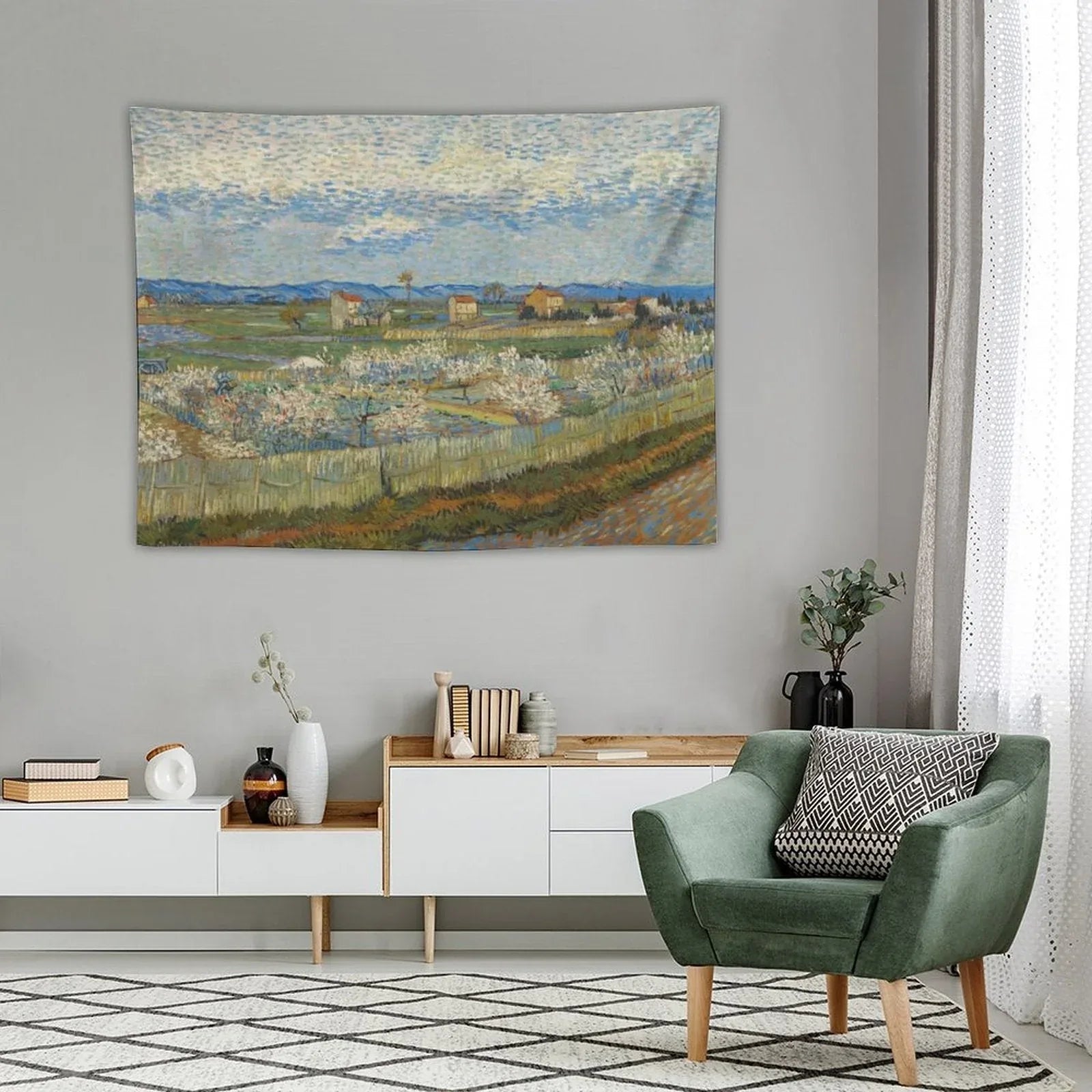 Van Gogh’s Peach Trees in Blossom Tapestry