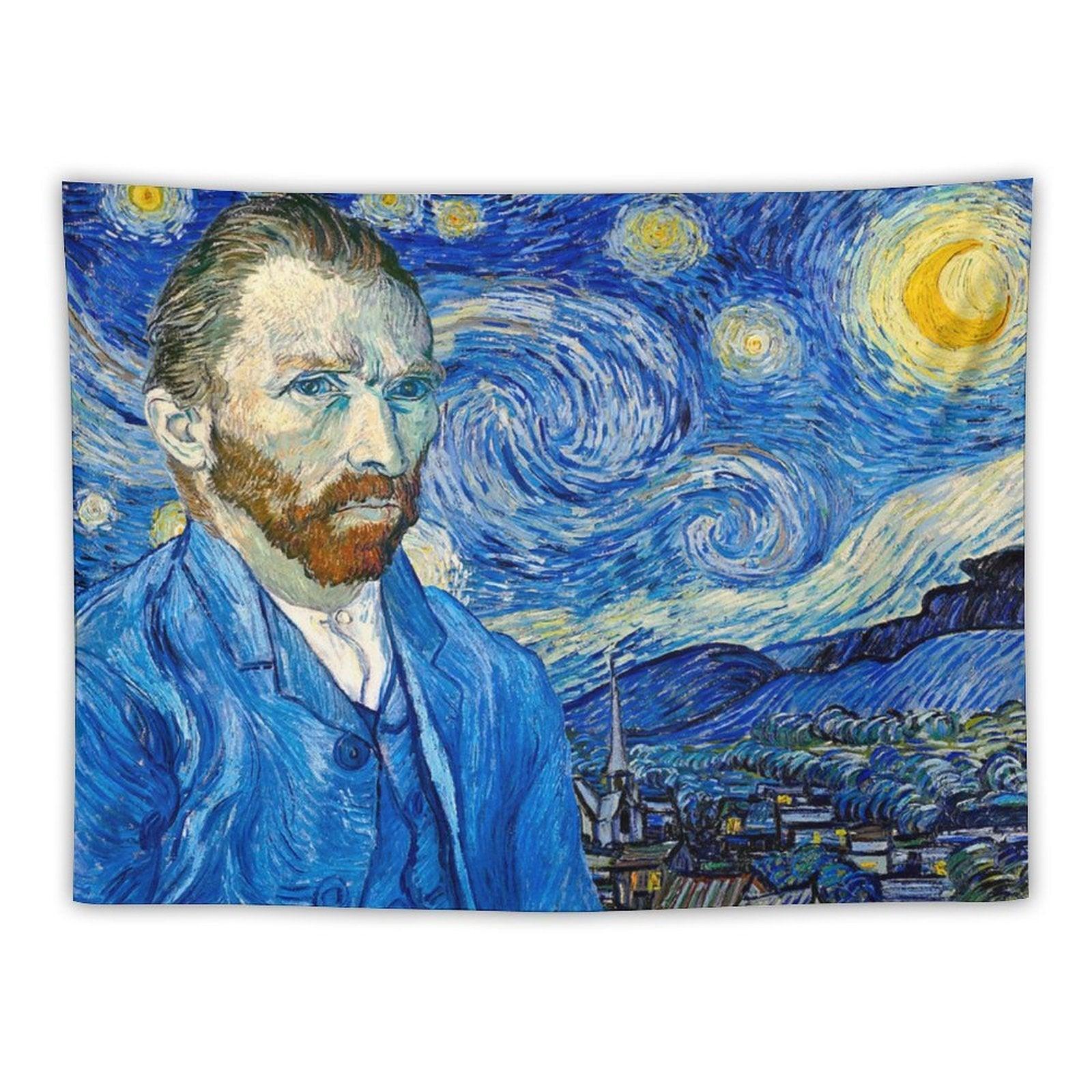 Van Gogh Self-Portrait in Front of Starry Night Tapestry