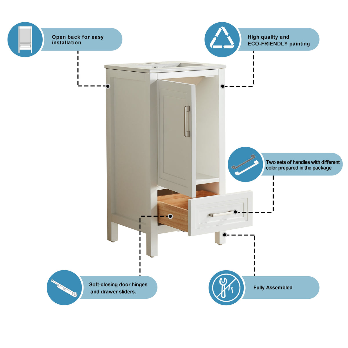 Fully Assembled 18-Inch Bathroom Vanity