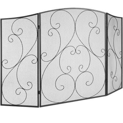 Fireplace Screen 3 Panel, Sturdy Iron Mesh Fireplace Screen, 48