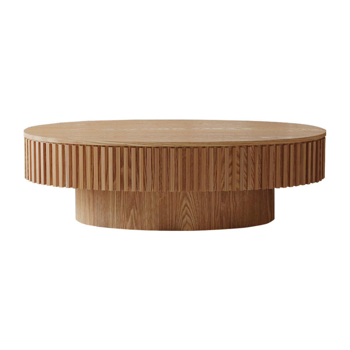 Modern Natural Wood Oval Coffee Table with Hidden Storage