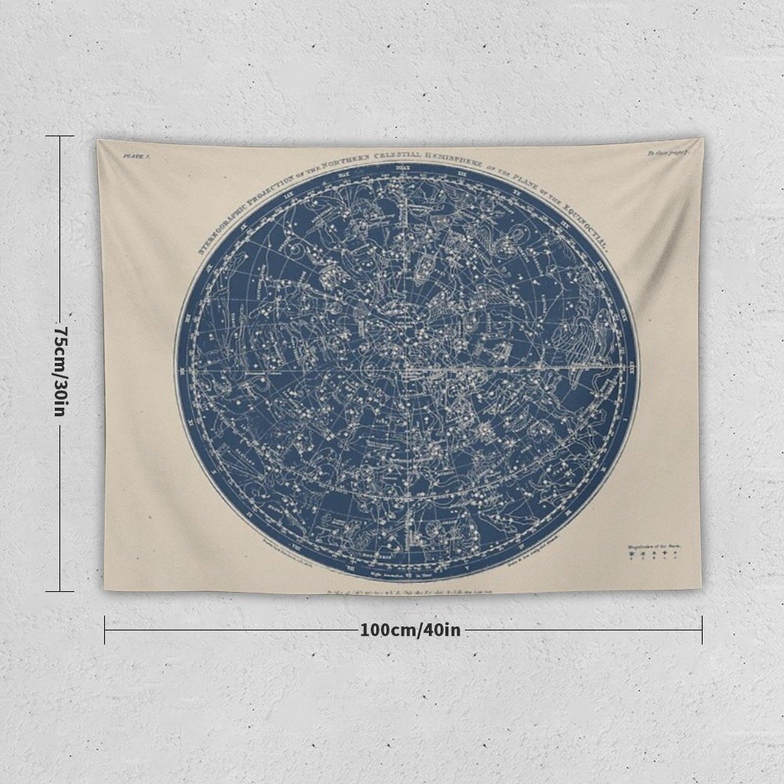 Constellations of The Northern Hemisphere Vintage Azure Blue Tapestry