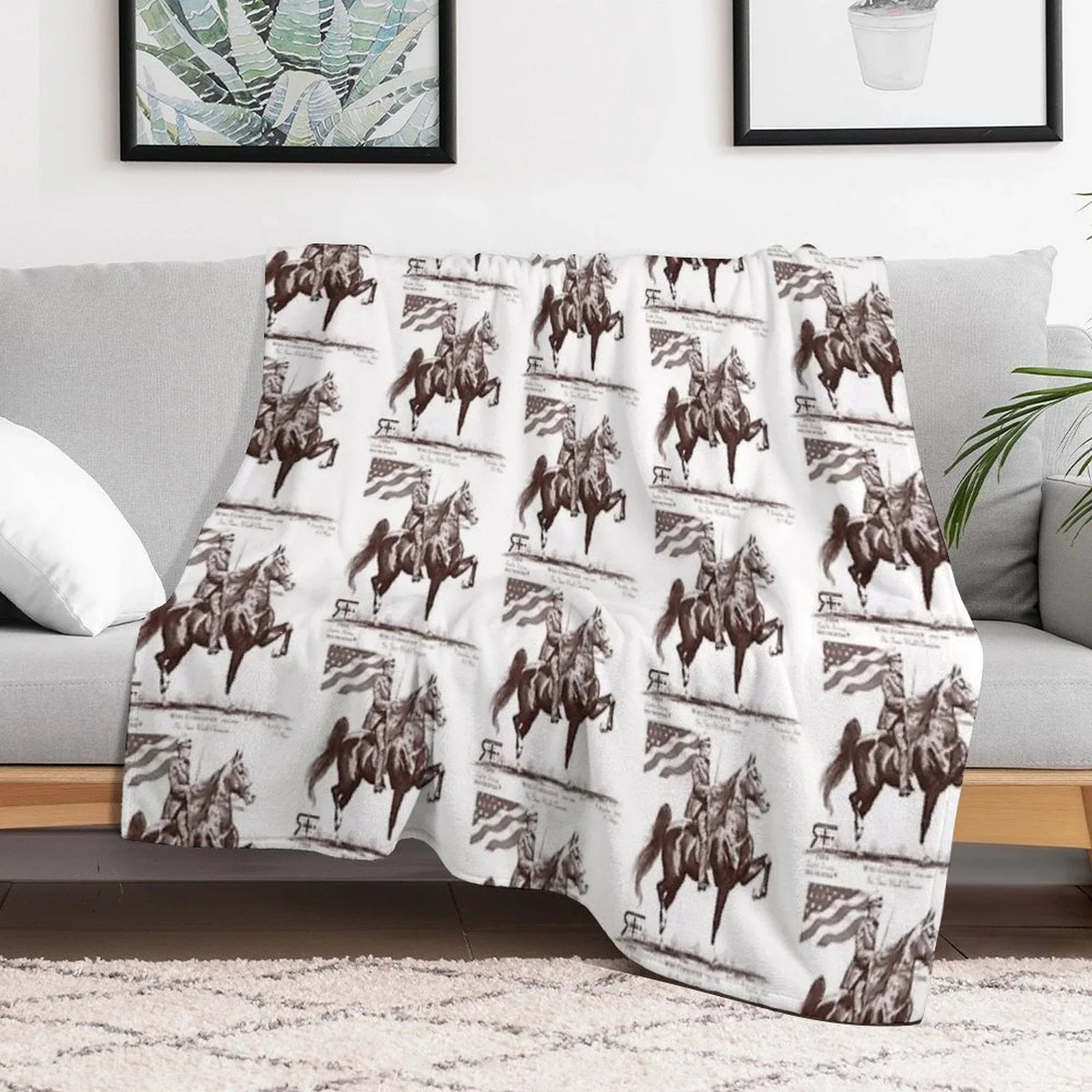 Red Frontier Wing Commander American Saddlebred Flag Drawing Throw Blanket