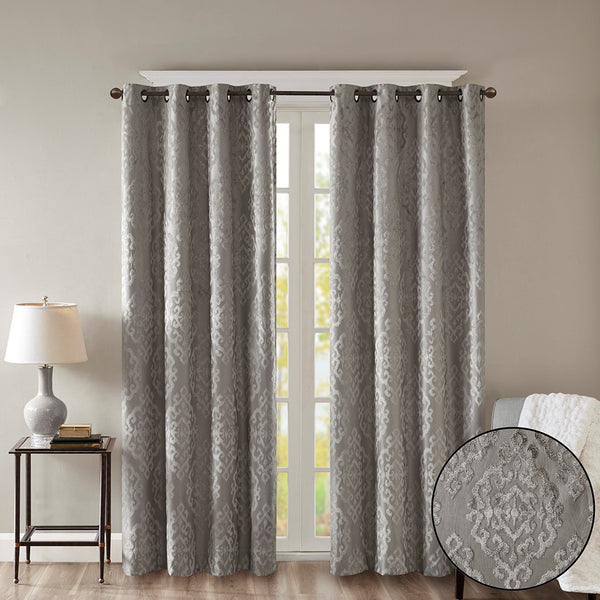 Mirage Knitted Jacquard Damask Total Blackout Grommet Top Curtain Panel by SunSmart - Gifts for You 'n Me