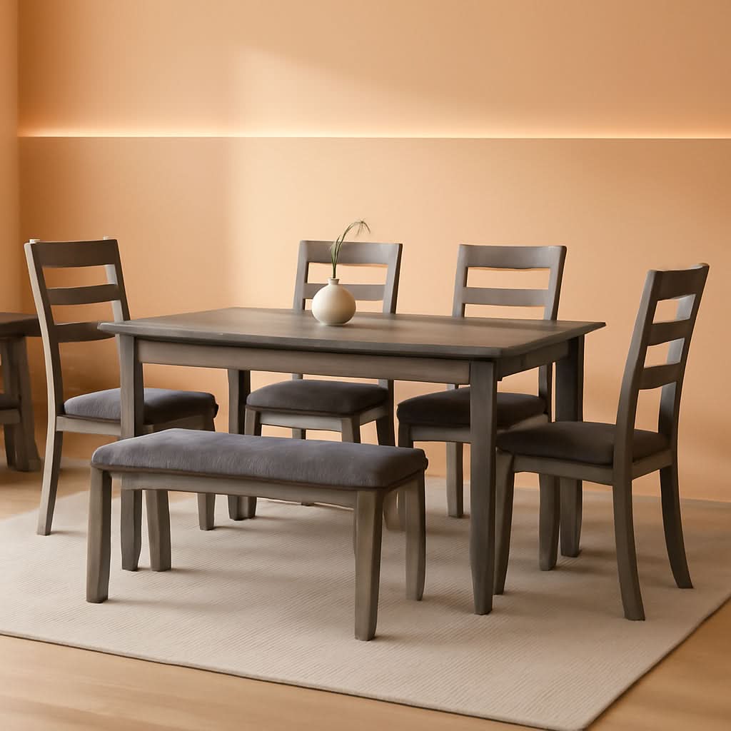 Charcoal Gray 6Piece Contemporary Dining Set Bench