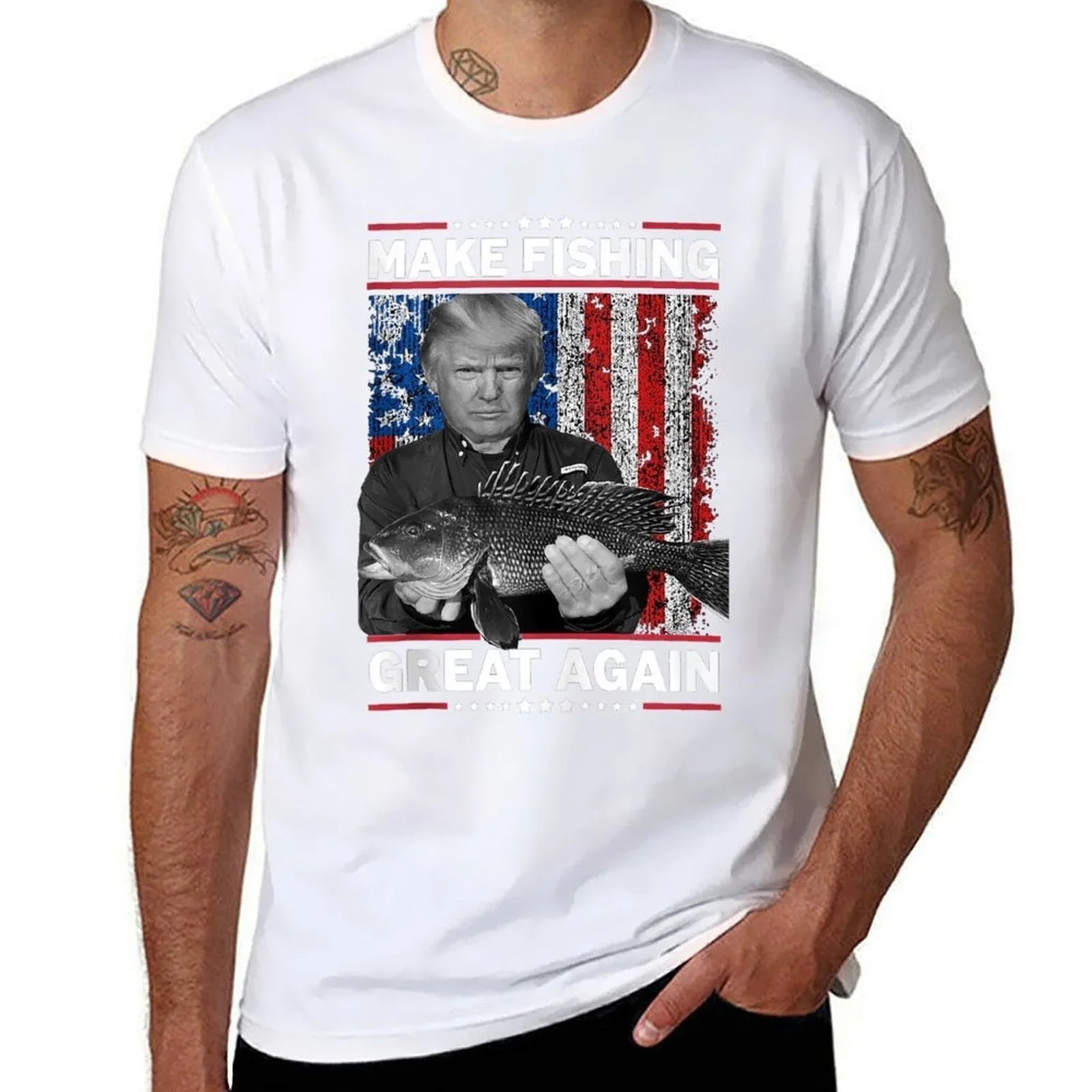 President Trump USA Fishing -Make Fishing Great Again  Oversized Silhouette T-Shirt