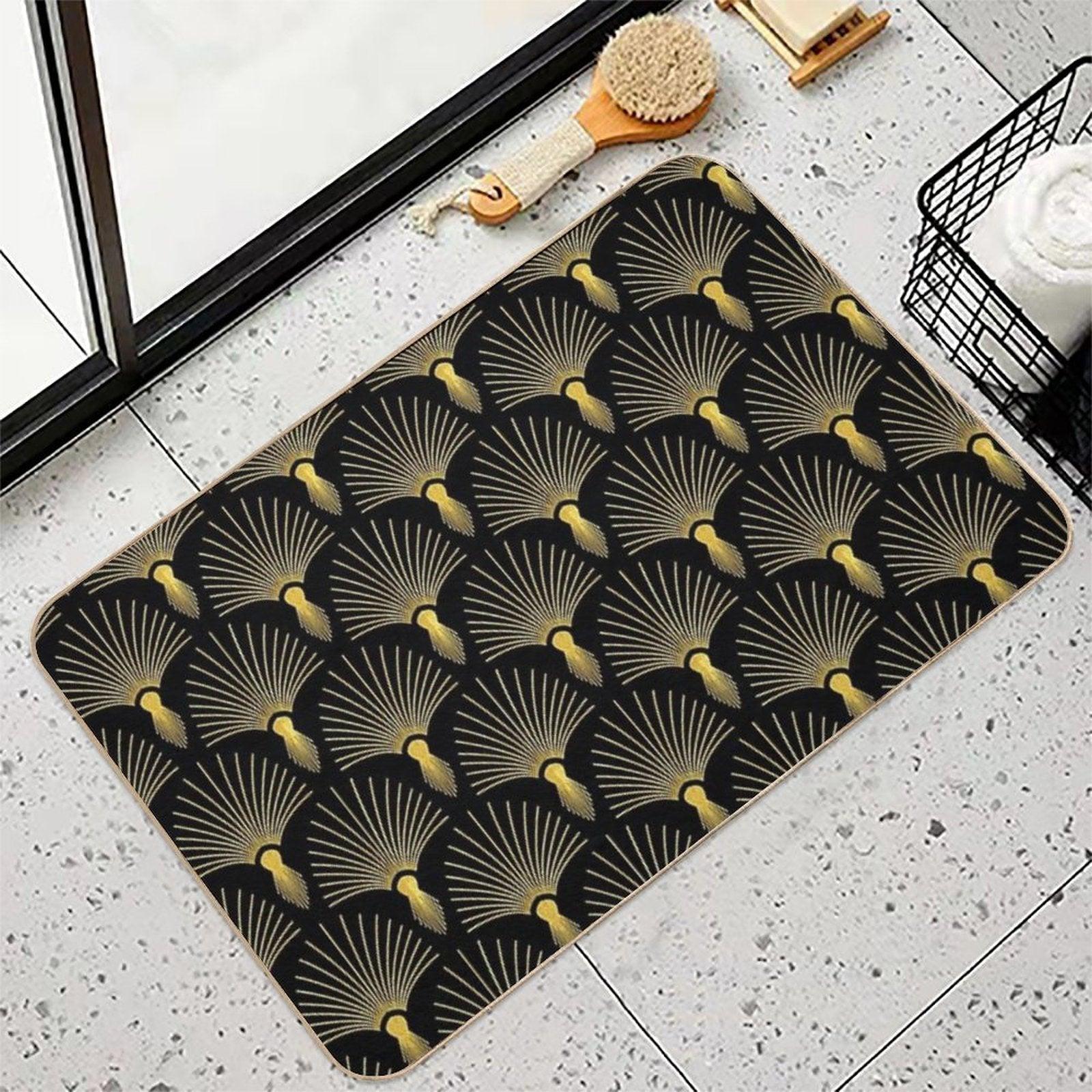 Vintage Hollywood Elegant Golden And Black Art Deco Bath Mat