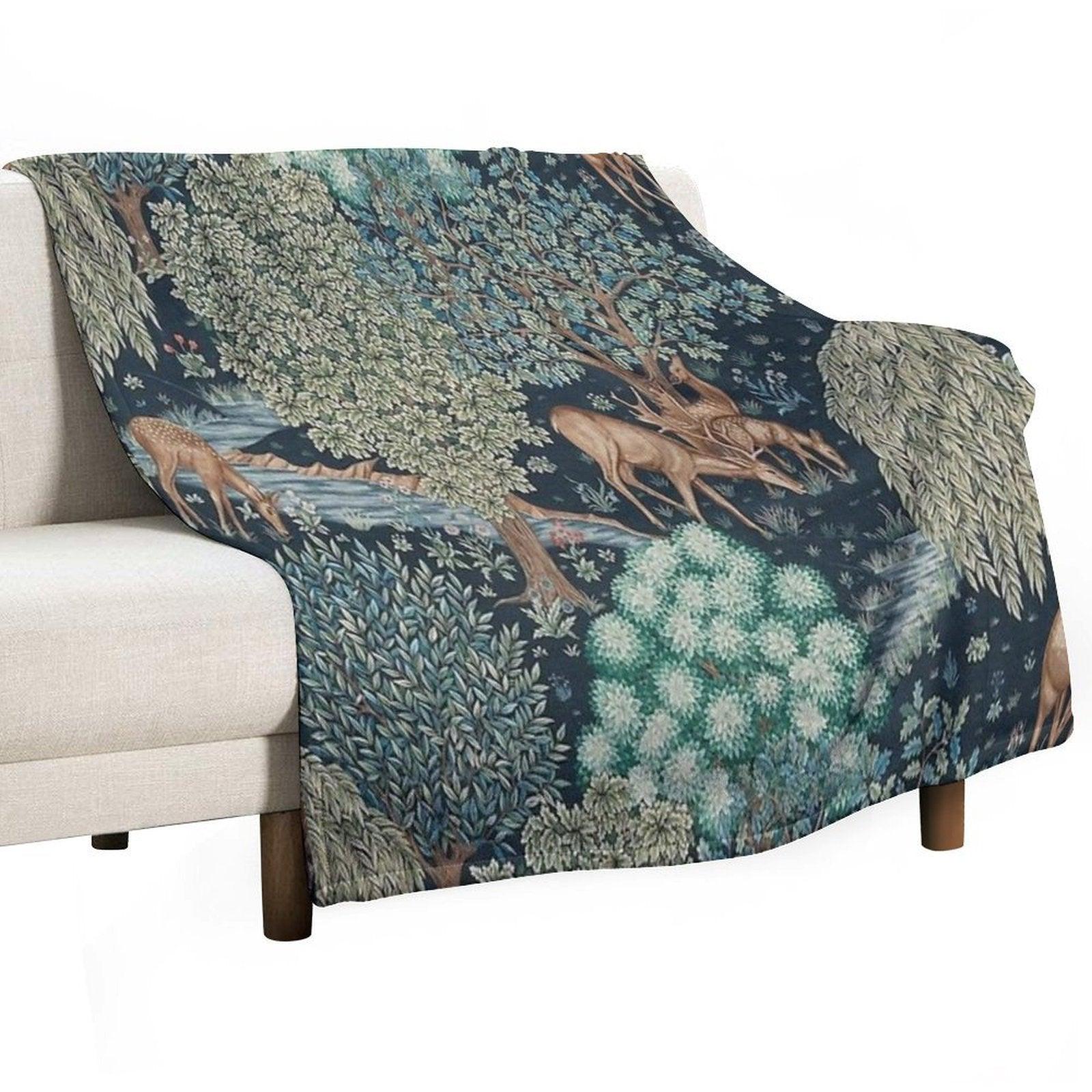 William Morris - The Brook Tapestry - Forest Deer Throw Blanket