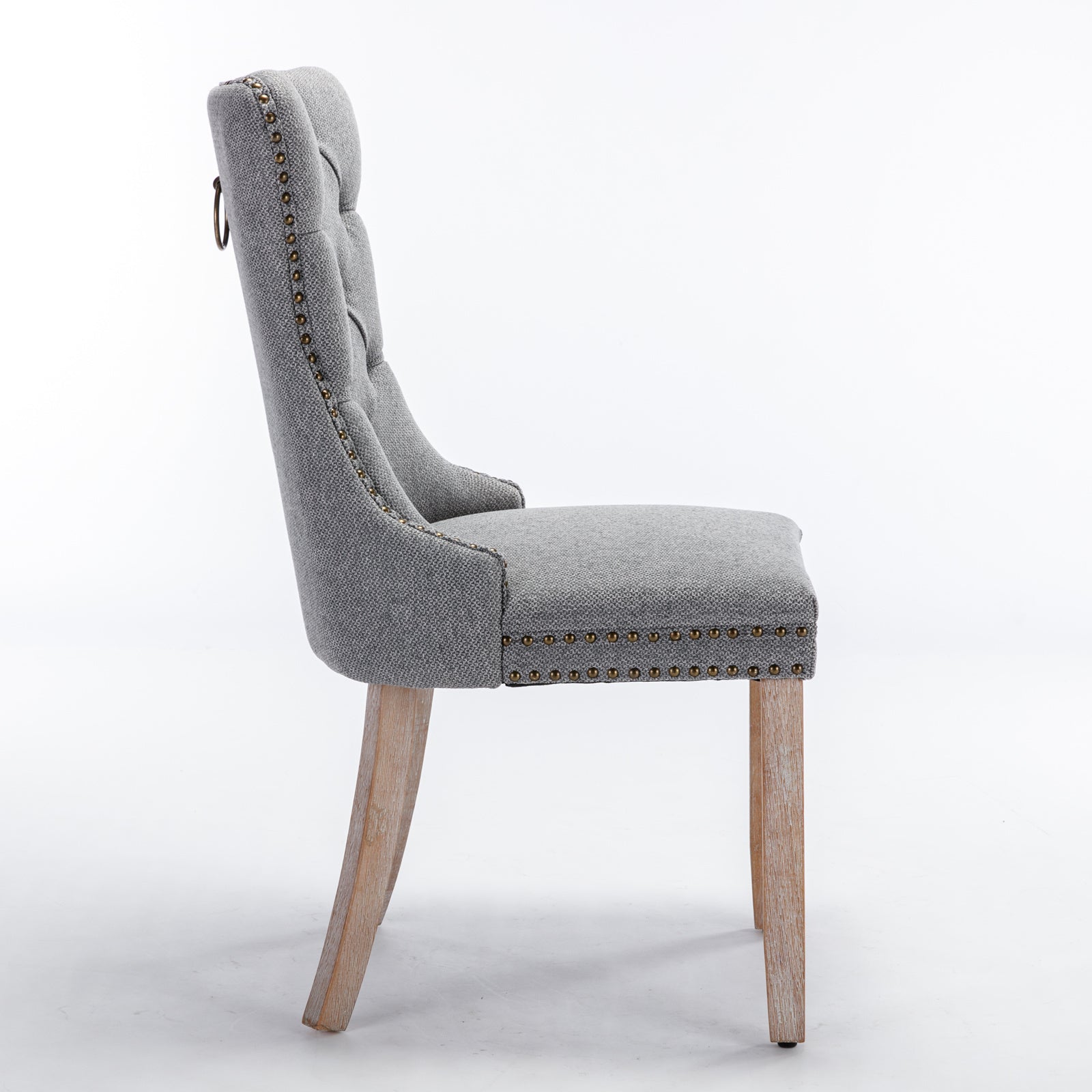 Nikki Collection Modern Tufted Solid Wood Flax Upholstered Dining Chair Nailhead Trim Set