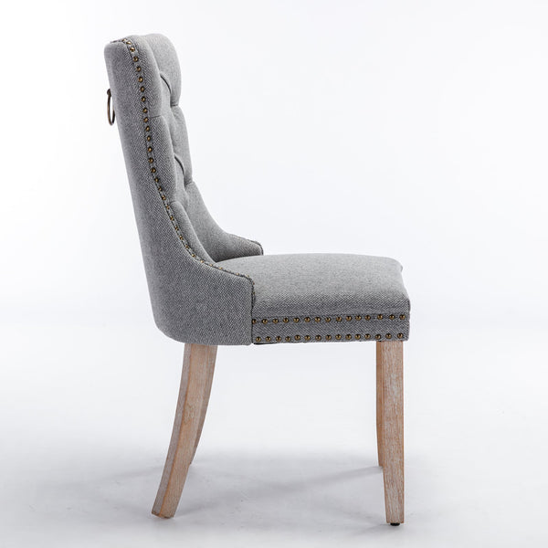 Nikki Collection Modern Tufted Solid Wood Flax Upholstered Dining Chair Nailhead Trim Set
