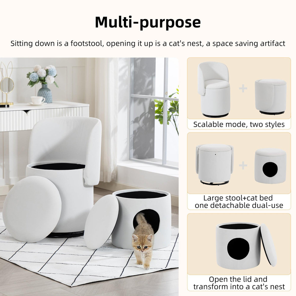 Stylish Upholstered Barrel Chair: 360° Swivel Vanity Stool