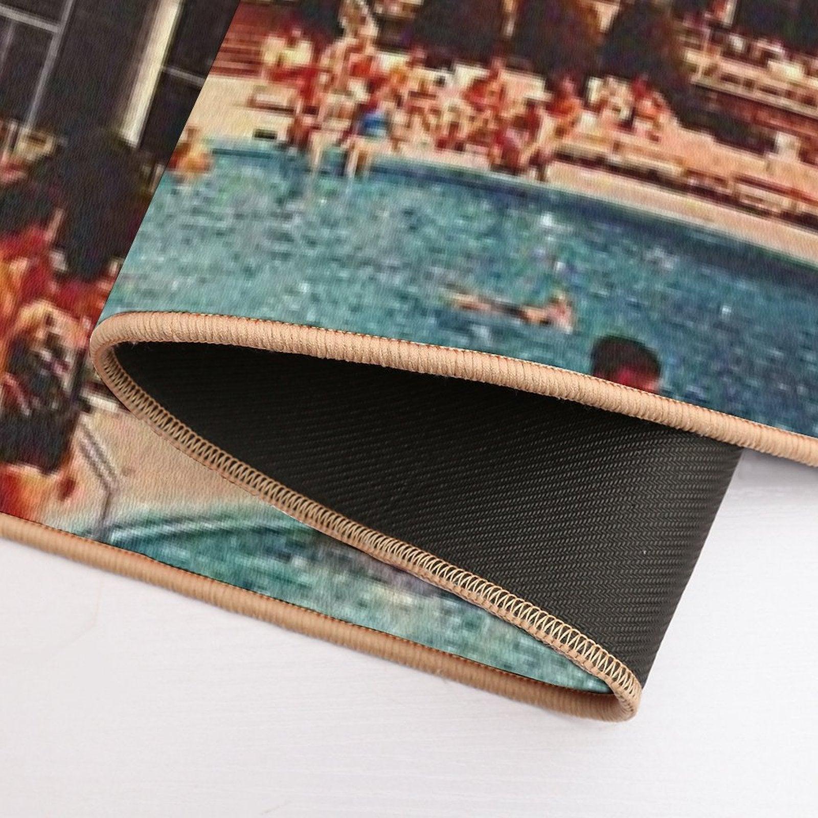Lunar Pool Life - Retro-Futuristic Holiday Resort, Science Fiction Collage  Fade-Resistant Bath Mat