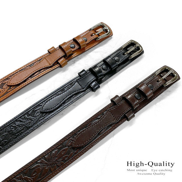 Genuine Leather Floral Tooled Engraved Western Ranger Belt