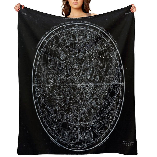Constellations of The Northern Hemisphere  Pale Blue On Black Throw Blanket
