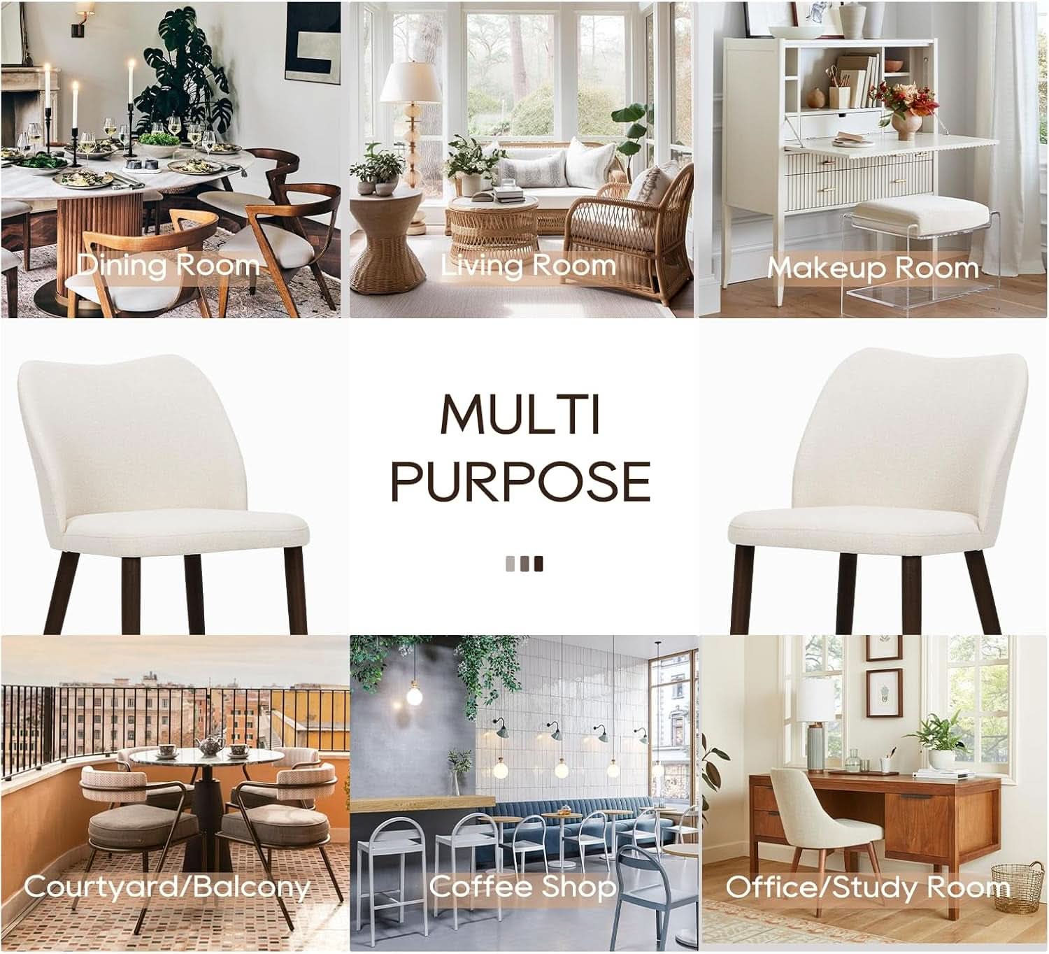Beige Upholstered Dining Chairs With Wood Legs Set Of 6