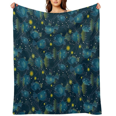 Angler Fish - Blue Wrinkle-free Throw Blanket