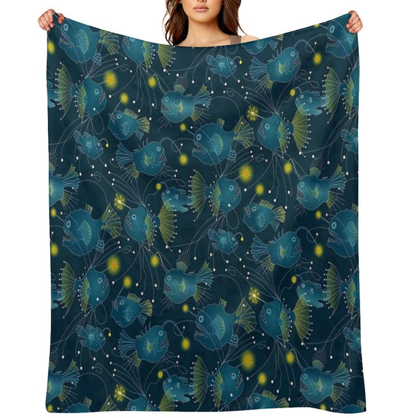 Angler Fish - Blue Wrinkle-free Throw Blanket