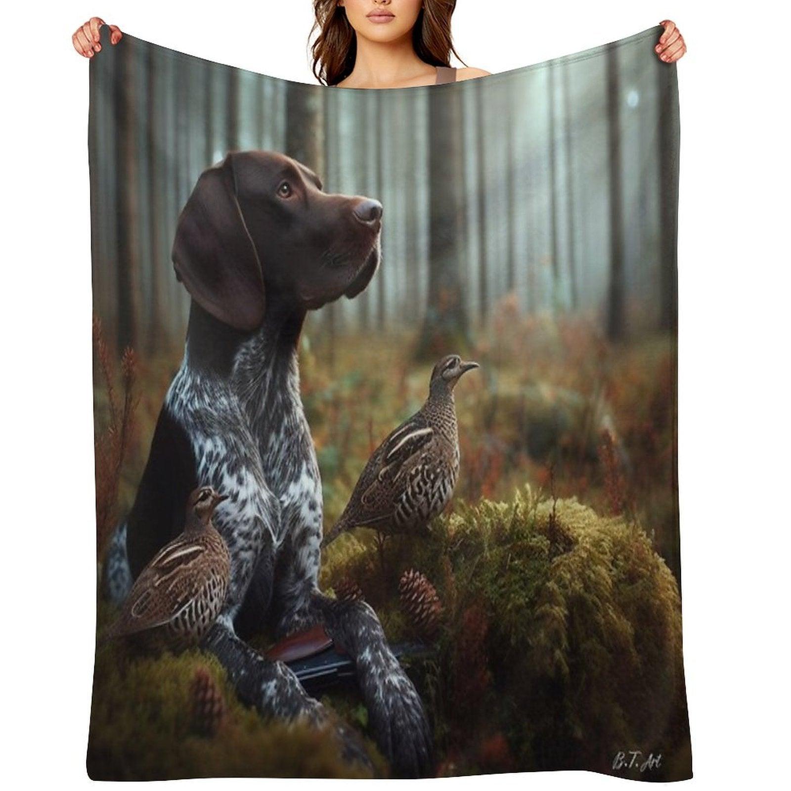 German Shorthaired Pointer Hunting ,  Forest Throw Blanket