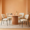 47 Inch Round Dining Table Set Beige Oak Boucle Padded Seating